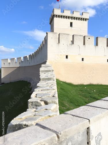 Aigues-Mortes fortification wall with crenels and watch tower photo