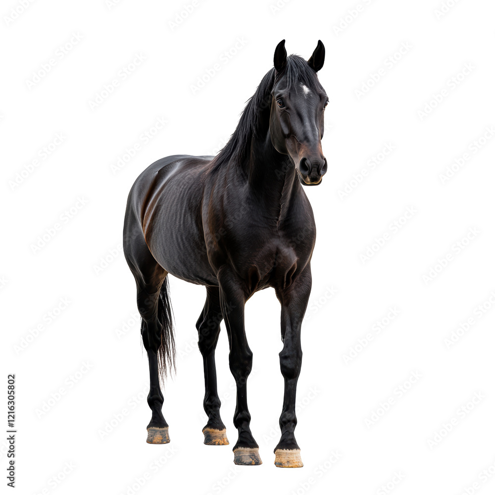 Fototapeta premium Strong Black Horse with Defined Muscles Standing Proudly, cut out