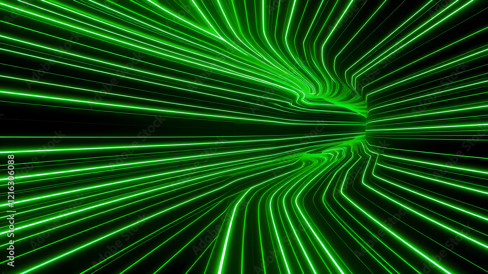 Green neon lines on black background. Generative AI Green neon lines on black background. Generative AI