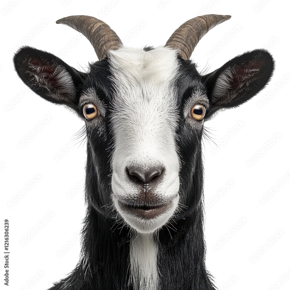 Detailed Portrait of a Mature Goat with Robust Build and Vibrant Features, cut out Detailed Portrait of a Mature Goat with Robust Build and Vibrant Features, cut out
