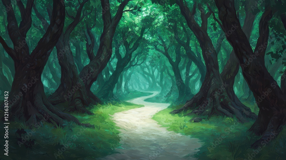Enchanting Forest Path Serene Nature Scene Lush Green Trees Enchanting Forest Path Serene Nature Scene Lush Green Trees