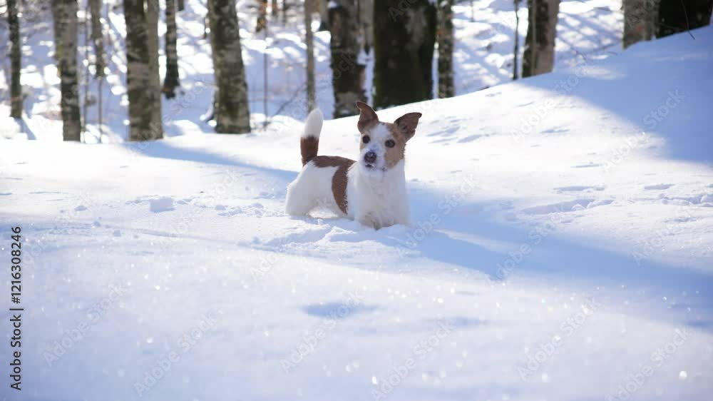 A Jack Russell Terrier runs joyfully across a snow-covered field, enjoying the bright winter day. A Jack Russell Terrier runs joyfully across a snow-covered field, enjoying the bright winter day.