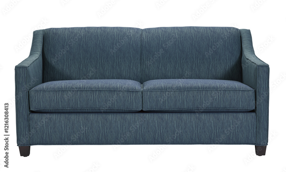 Obraz premium A sofa in a minimalist design with wooden legs + clipping path. The sofa is isolated on a White background.