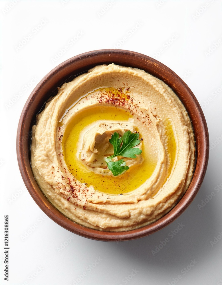 Delicious creamy hummus with chickpeas in bowl on white background Delicious creamy hummus with chickpeas in bowl on white background