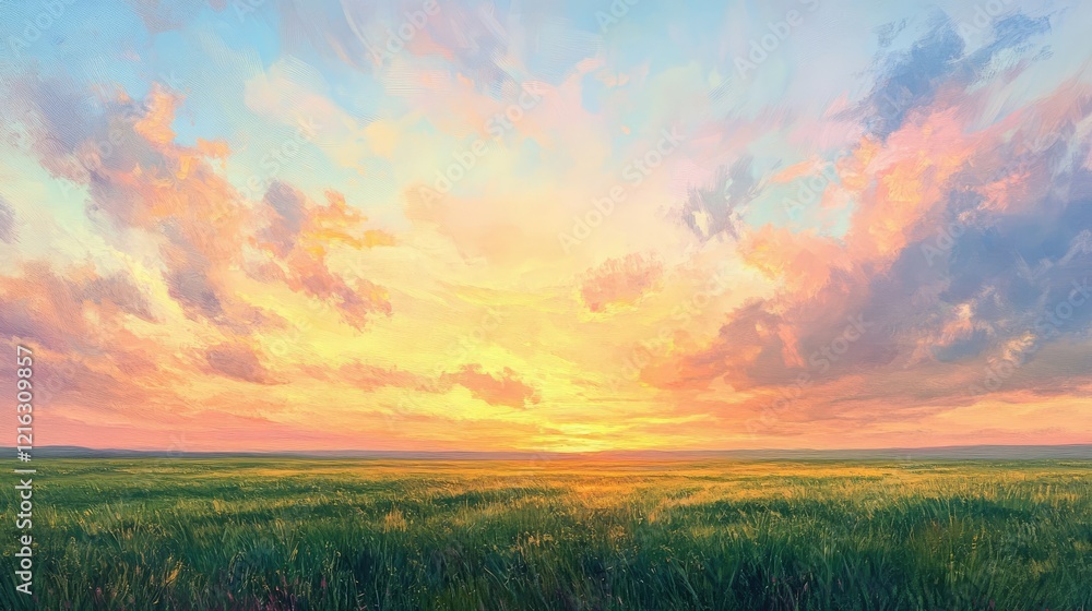 Fototapeta premium Serene Sunset over Endless Fields