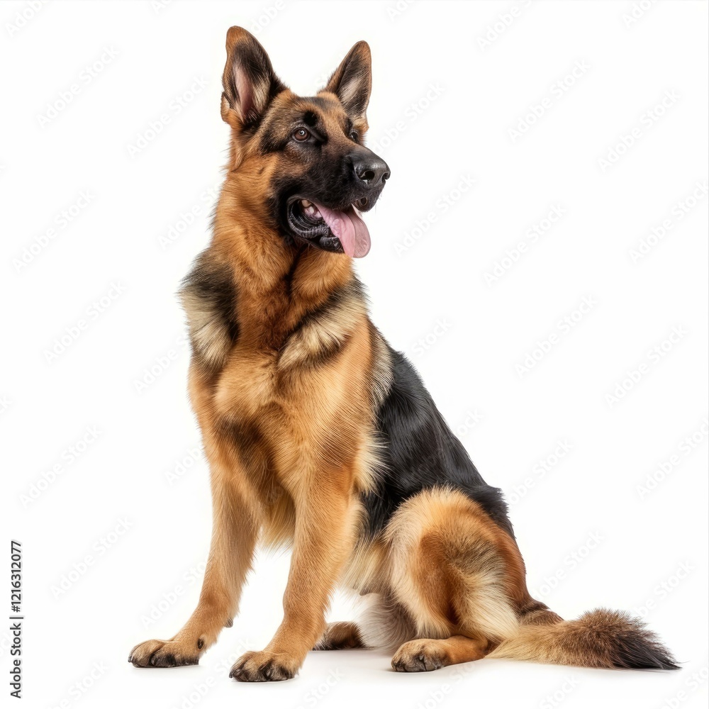 German shepherd dog sitting on white background and looking to the side German shepherd dog sitting on white background and looking to the side