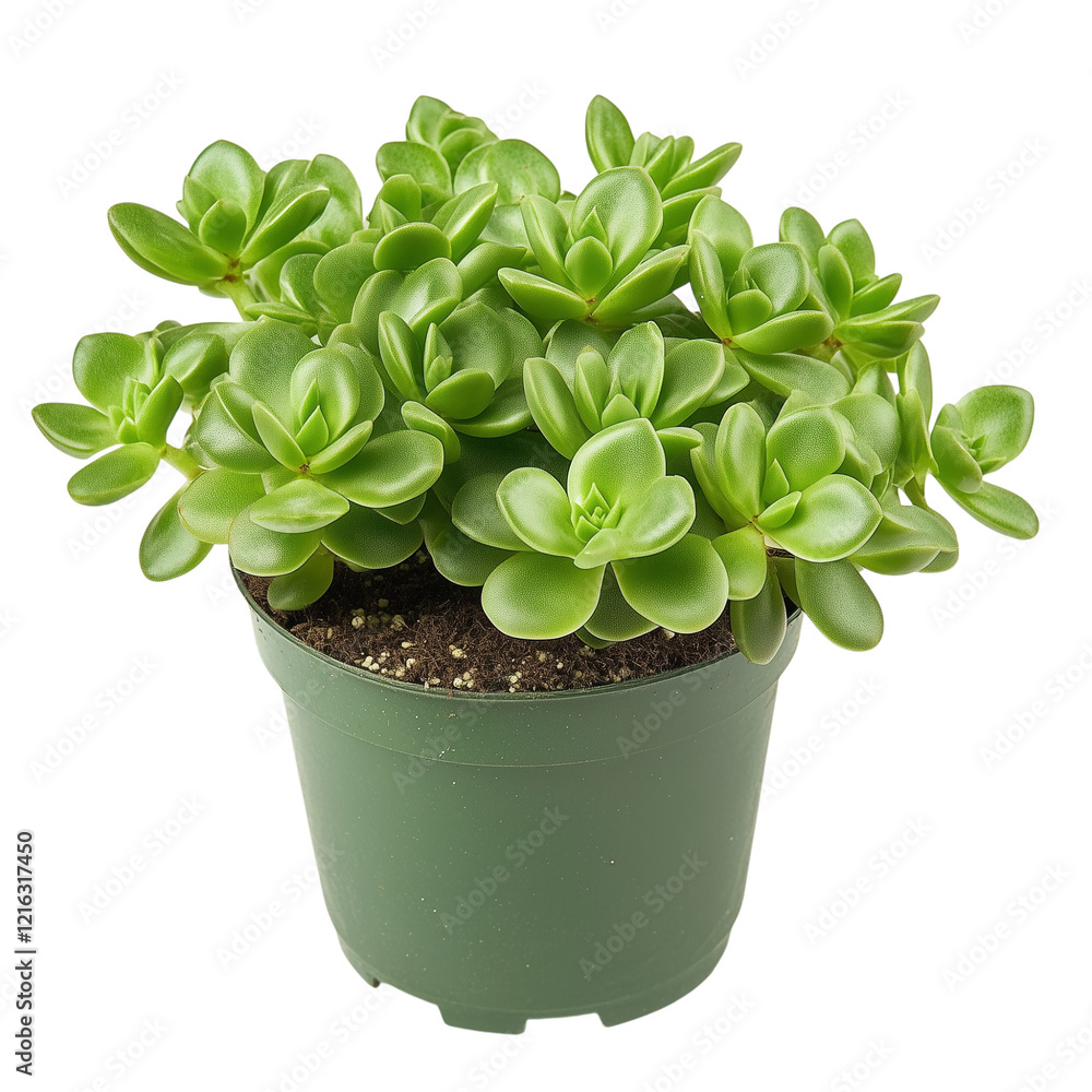 Potted Succulent Plant Growing in Green Pot, with Rounded, Glossy Leaves, Expressing Natural Growth and Home Decor Transparent Background Potted Succulent Plant Growing in Green Pot, with Rounded, Glossy Leaves, Expressing Natural Growth and Home Decor Transparent Background