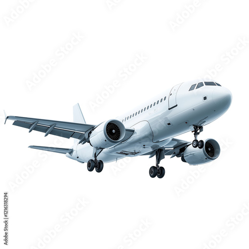 Modern aviation plane during a journey isolated on white background 