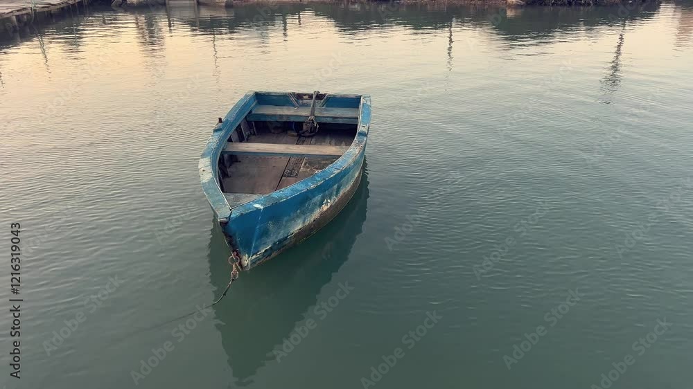 Static view of an abandoned fishing boat swaying in the wind. Static view of an abandoned fishing boat swaying in the wind.