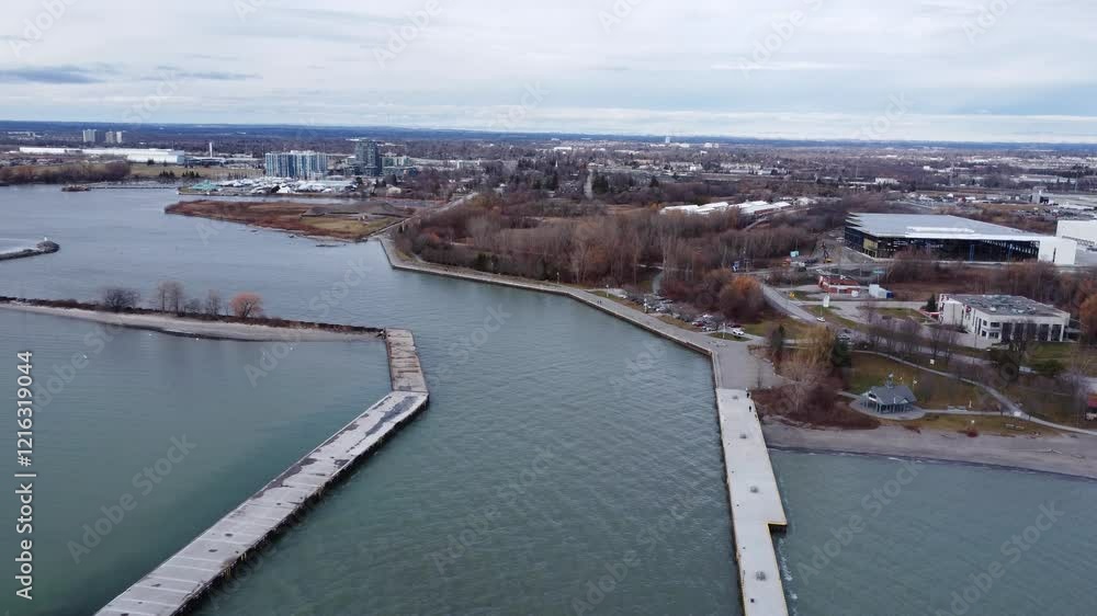 Aerial view of the marina at Whitby waterfront on lake Ontario. Aerial view of the marina at Whitby waterfront on lake Ontario.