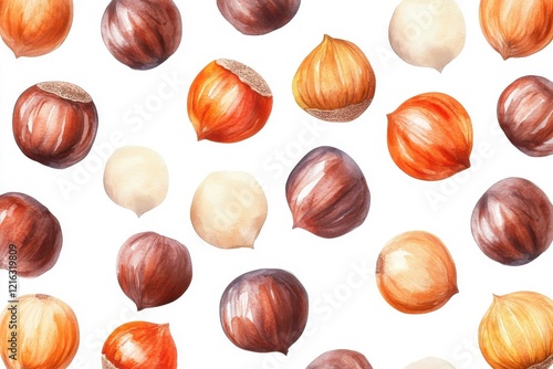 Wallpaper Mural Watercolor seamless pattern of chestnuts, isolated on a white background. Torontodigital.ca