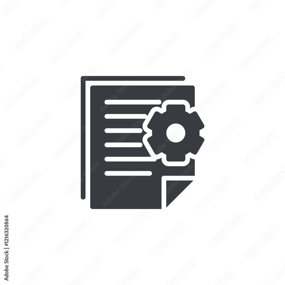 A paper document with a gear vector icon A paper document with a gear vector icon