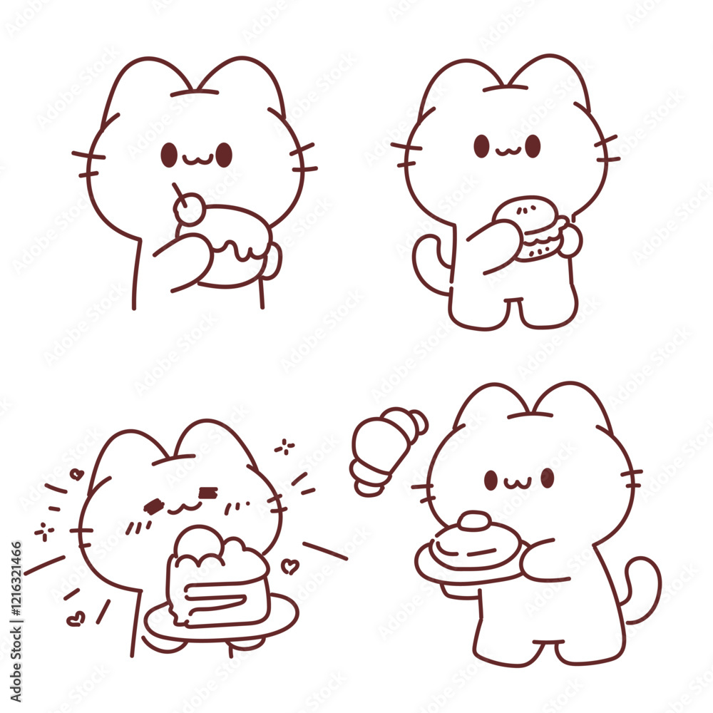Minimal Cat Character Enjoying Sweet Treats illustration Minimal Cat Character Enjoying Sweet Treats illustration
