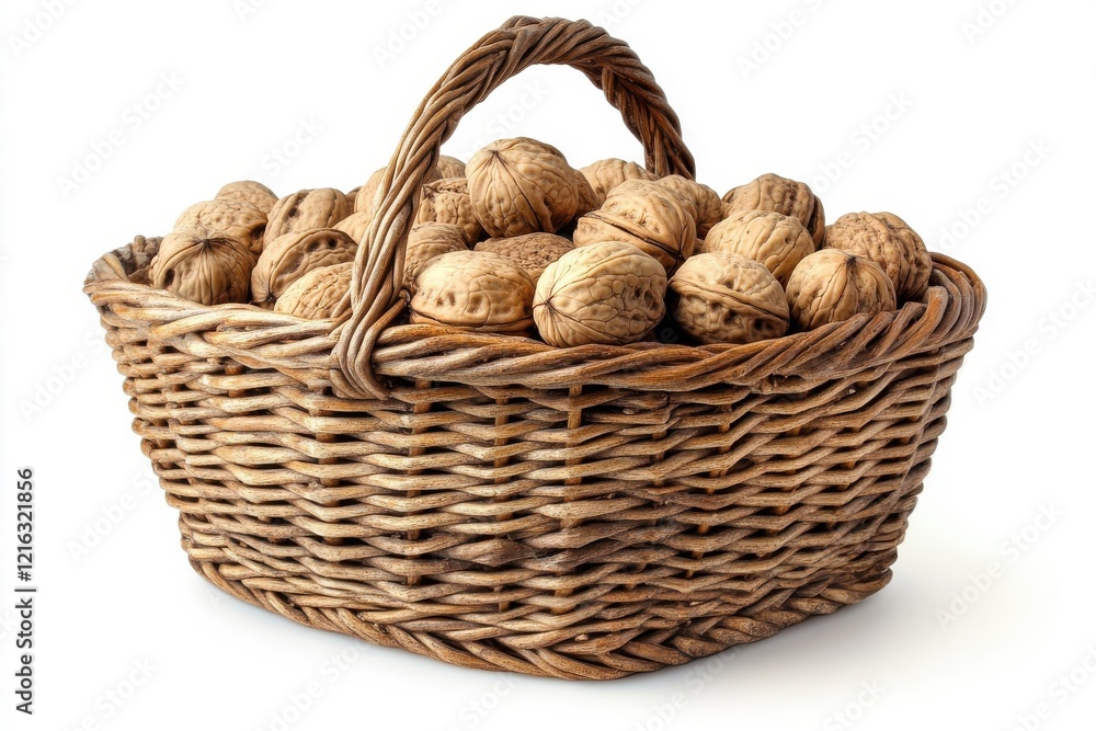 Basket of walnuts, isolated on a white background. Basket of walnuts, isolated on a white background.