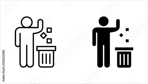 Waste Bin icon set, Throw garbage. Tidy man. Symbol keep clean. vector illustration on white background