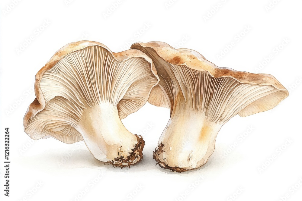 Fototapeta premium Simple watercolor oyster mushroom, isolated on a white background.