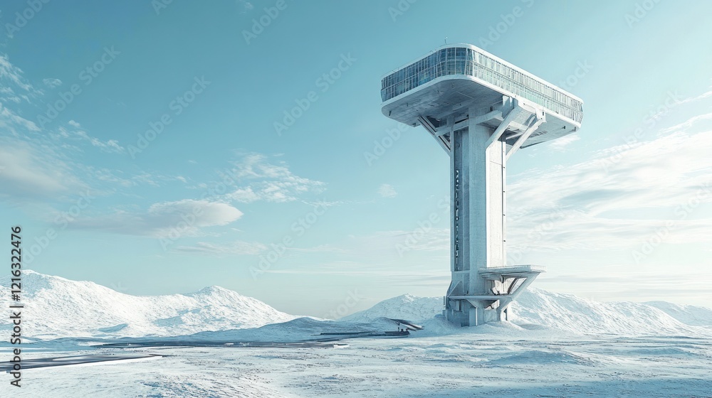 Fototapeta premium Arctic Observatory: A Futuristic Architectural Marvel in a Frozen Landscape