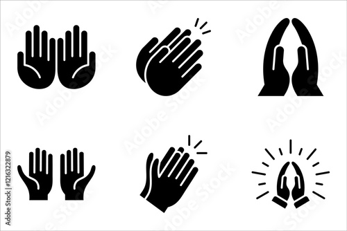 Pray icon set. Hands folded in prayer, hands praying sign, vector illustration on white background