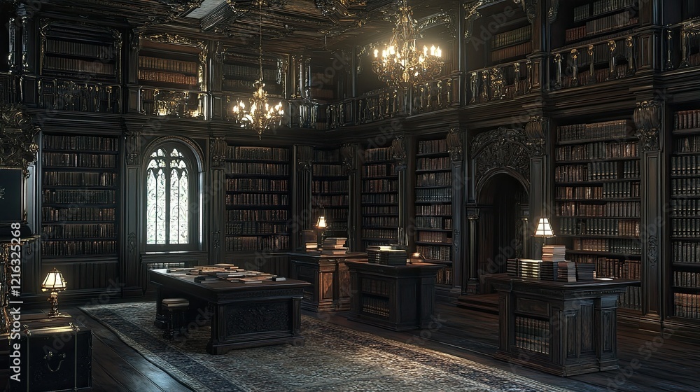 Grand Gothic Library: A Dark Academia Haven Grand Gothic Library: A Dark Academia Haven
