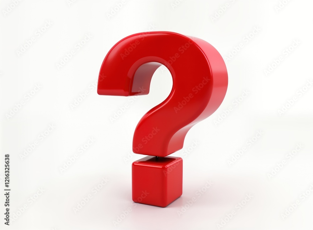 Red question mark symbol stands on white background. Big 3D icon. Simple question mark shape. Creative design. Modern symbol. Question. Doubt. Inquiry. Searching. Thinking concept. Problem solving. Red question mark symbol stands on white background. Big 3D icon. Simple question mark shape. Creative design. Modern symbol. Question. Doubt. Inquiry. Searching. Thinking concept. Problem solving.