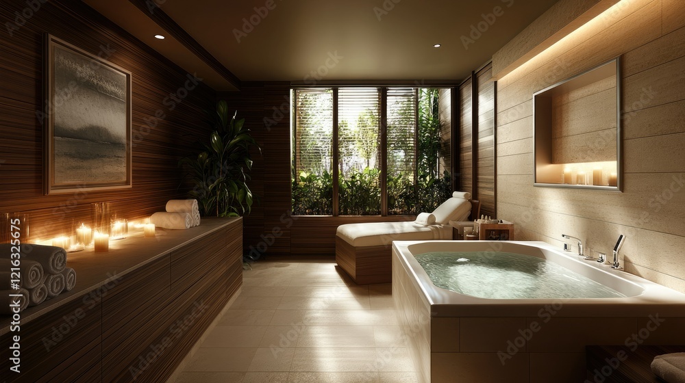 Fototapeta premium Luxurious Spa Relaxation: Tranquil Bathroom Haven