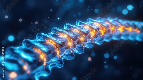 3D illustration of a human spine with highlighted vertebrae, photo