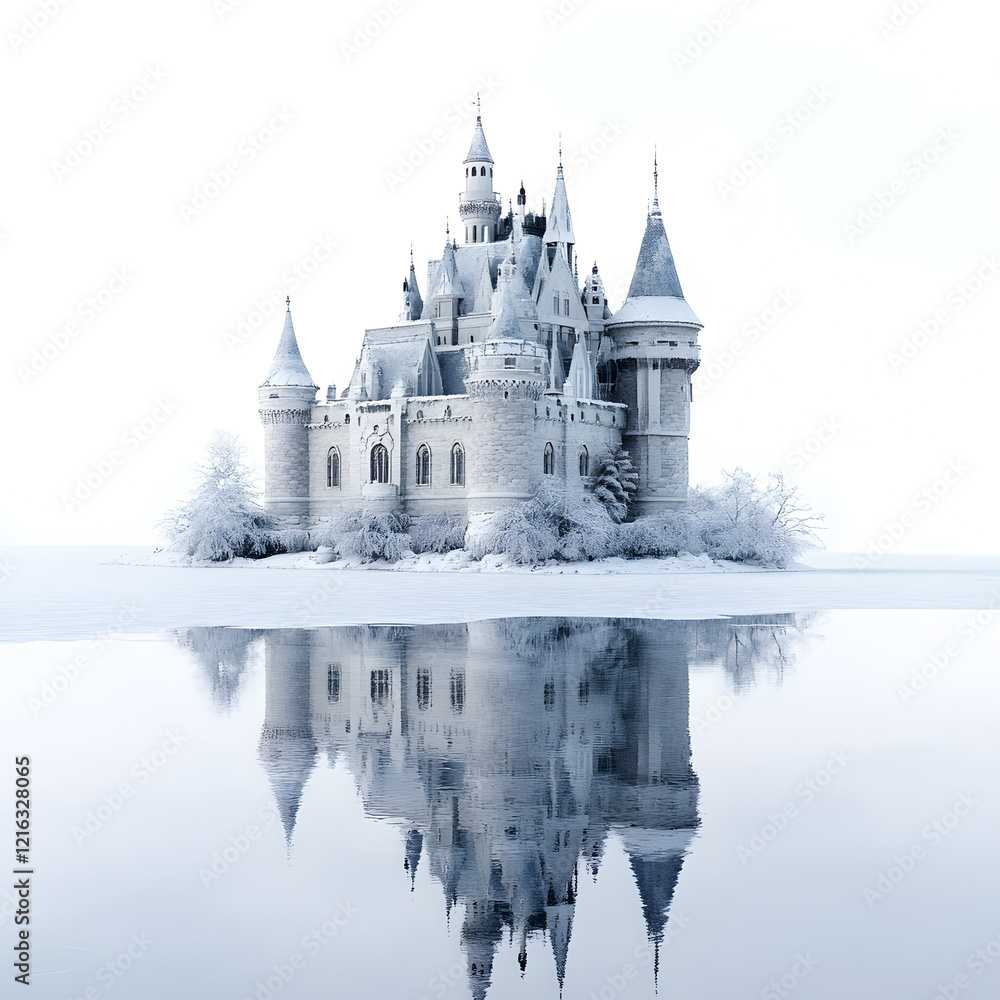 Obraz premium Majestic Winter Castle Reflection