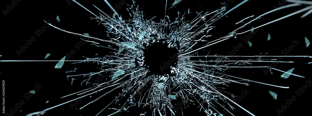 Obraz premium 3d illustration of cracked glass on a black background with text space