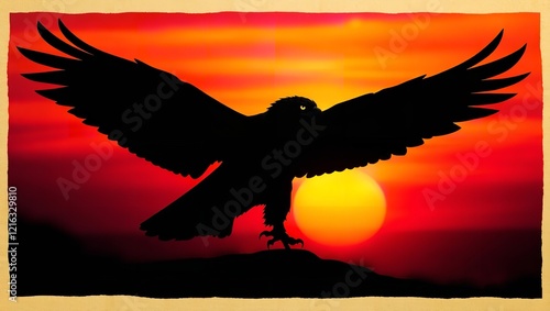 A Majestic Eagle's Silhouette Stands Proudly Against a Golden Horizon photo