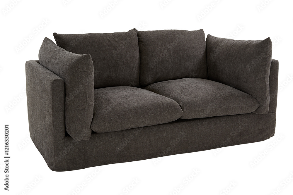 Obraz premium A sofa in a minimalist design with wooden legs + clipping path. The sofa is isolated on a White background.
