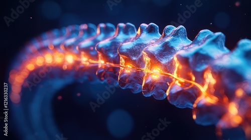 3D illustration of a human spine with highlighted vertebrae, photo