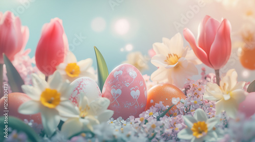 Festive Easter card with Decorated Eggs – Perfect for Holiday Greeting Cards, Seasonal Marketing, and Social Media Content