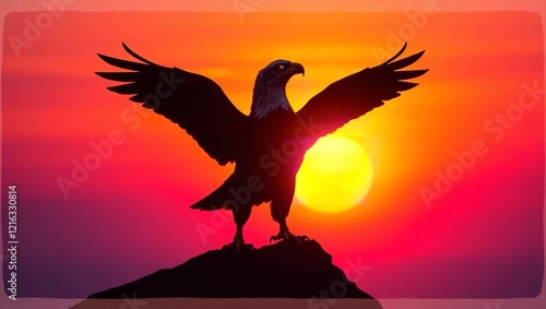 A Majestic Eagle's Silhouette Stands Proudly Against a Golden Horizon photo