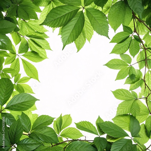Green Leaves Frame on White Background