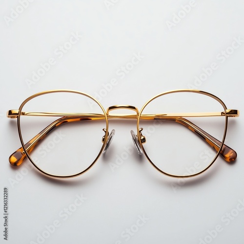 Elegant Round Glasses with Thin Gold Frame on Plain Background
