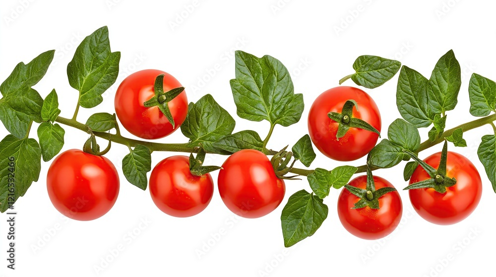 Isolate for advertising Fresh red tomatoes on green vine branch. Isolate for advertising Fresh red tomatoes on green vine branch.