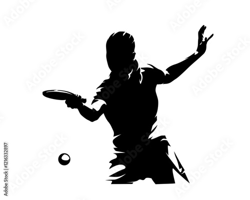 Table tennis player, isolated vector silhouette. Woman playing ping pong. Clip art