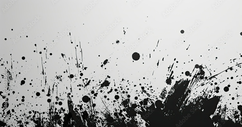 Abstract black ink splatters on a light background, creating a dynamic visual effect. Abstract black ink splatters on a light background, creating a dynamic visual effect.