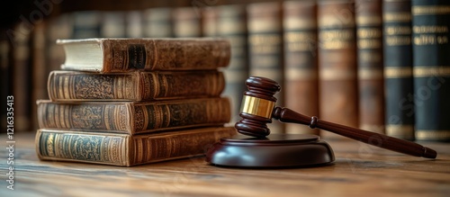 Wallpaper Mural Justice, Law, and Legal Books: Gavel and Ancient Law Books on Wooden Table Torontodigital.ca