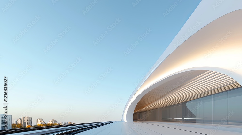Fototapeta premium Futuristic train station design showcasing urban connections aerial view of architectural marvel in vibrant city environment