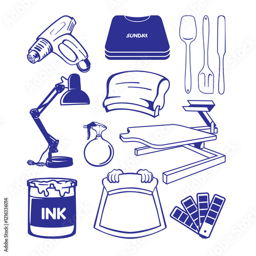a set of vector images of screen printing equipment