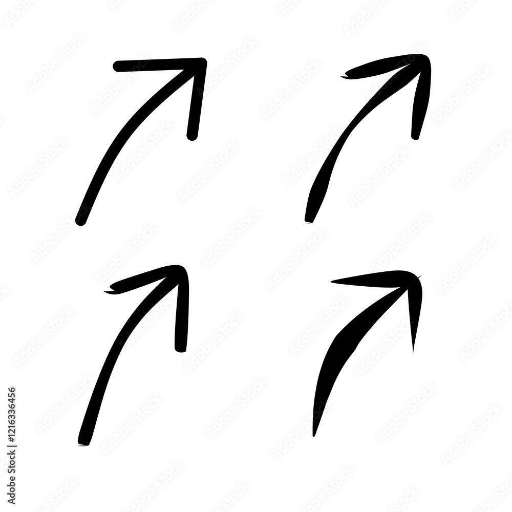 Set of Four Hand-Drawn Curved Upward Pointing Arrows in Black Ink Set of Four Hand-Drawn Curved Upward Pointing Arrows in Black Ink