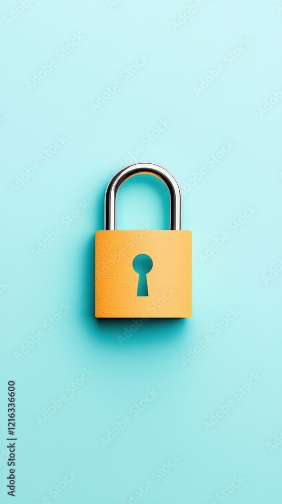 Modern Yellow Padlock on Blue Background Modern Yellow Padlock on Blue Background