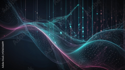 Abstract Technology Connection with Gradient Lines and Waves