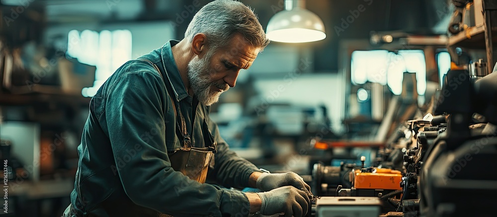 Focused Craftsman: A Dedicated Mechanic at Work Focused Craftsman: A Dedicated Mechanic at Work