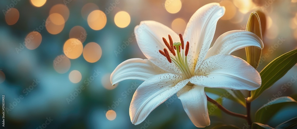 Fototapeta premium Serene White Lily in Soft Lighting: A Botanical Masterpiece