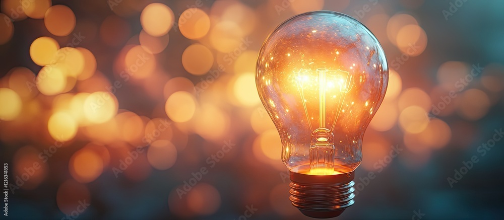 Illuminating Ideas: A Glowing Light Bulb Against a Bokeh Background Illuminating Ideas: A Glowing Light Bulb Against a Bokeh Background