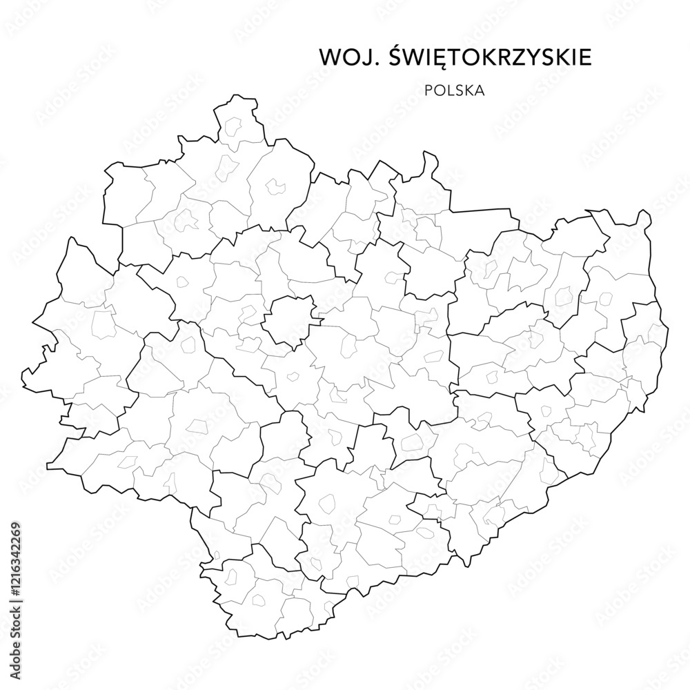 Obraz premium Administrative Vector Map of the Świętokrzyskie Voivodeship (or Holy Cross) with Municipality Areas (Obszary Gmin), Municipalities (Gminy), and Counties (Powiaty) Subdivisions - Poland (Polska) 2025