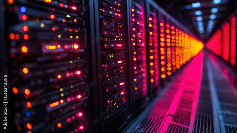A data center with racks of glowing servers, showcasing the backbone of modern computing A data center with racks of glowing servers, showcasing the backbone of modern computing