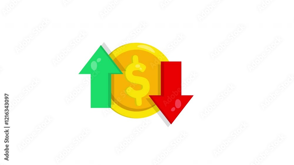 dollar with arrow down and up animation. 4K motion animation.